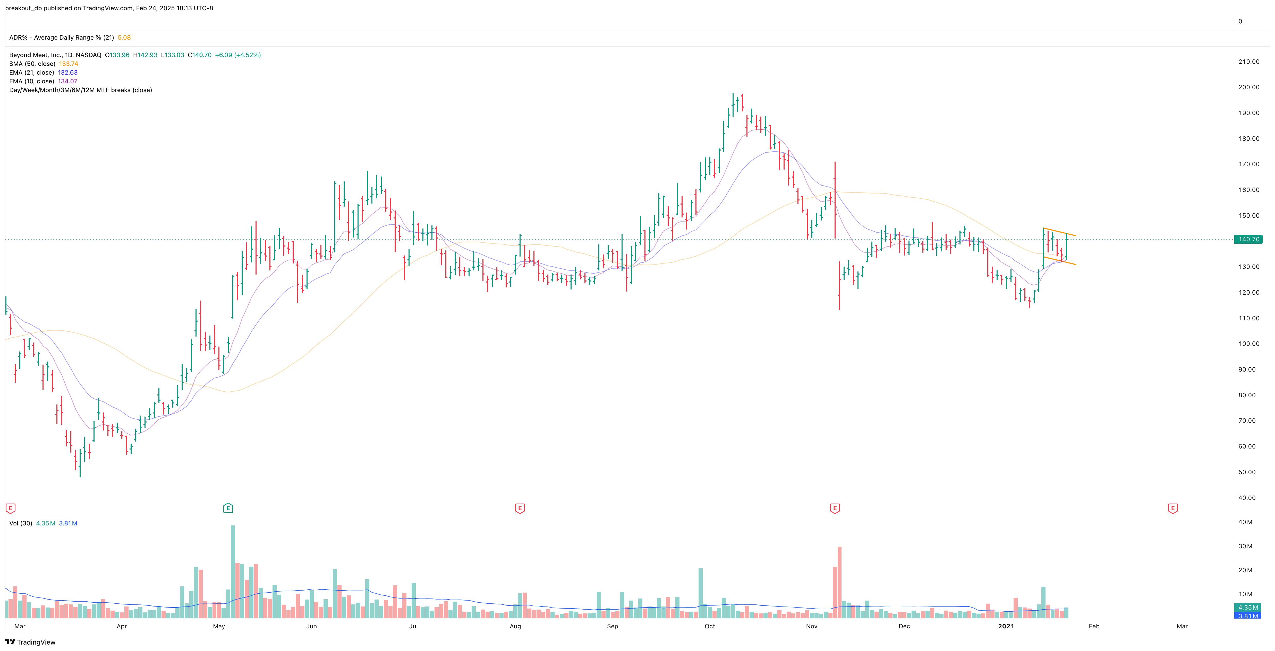 BYND - High Tight Flag - 2021-01-25 before breakout daily