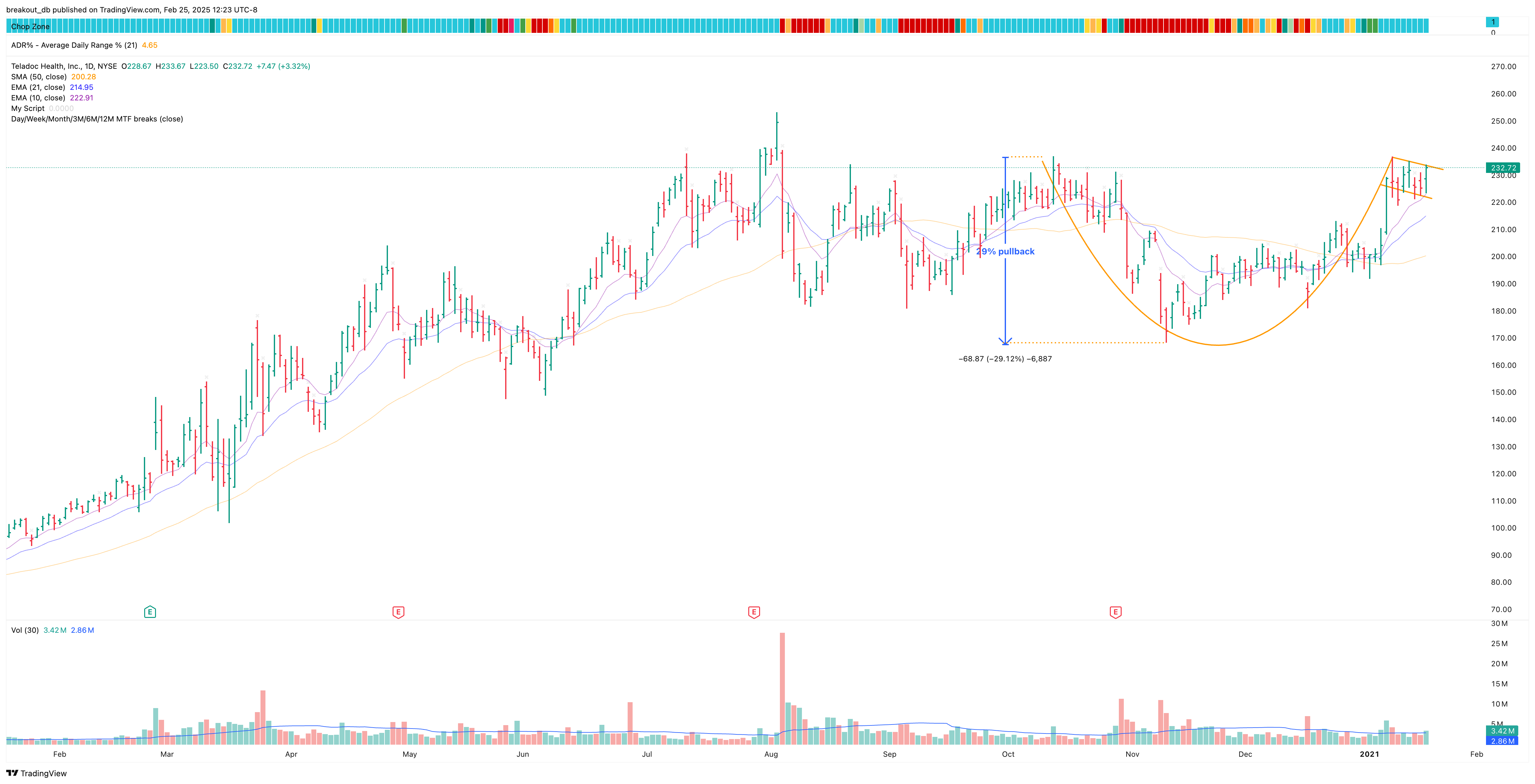 TDOC - Cup with Handle - 2021-01-20 before breakout daily