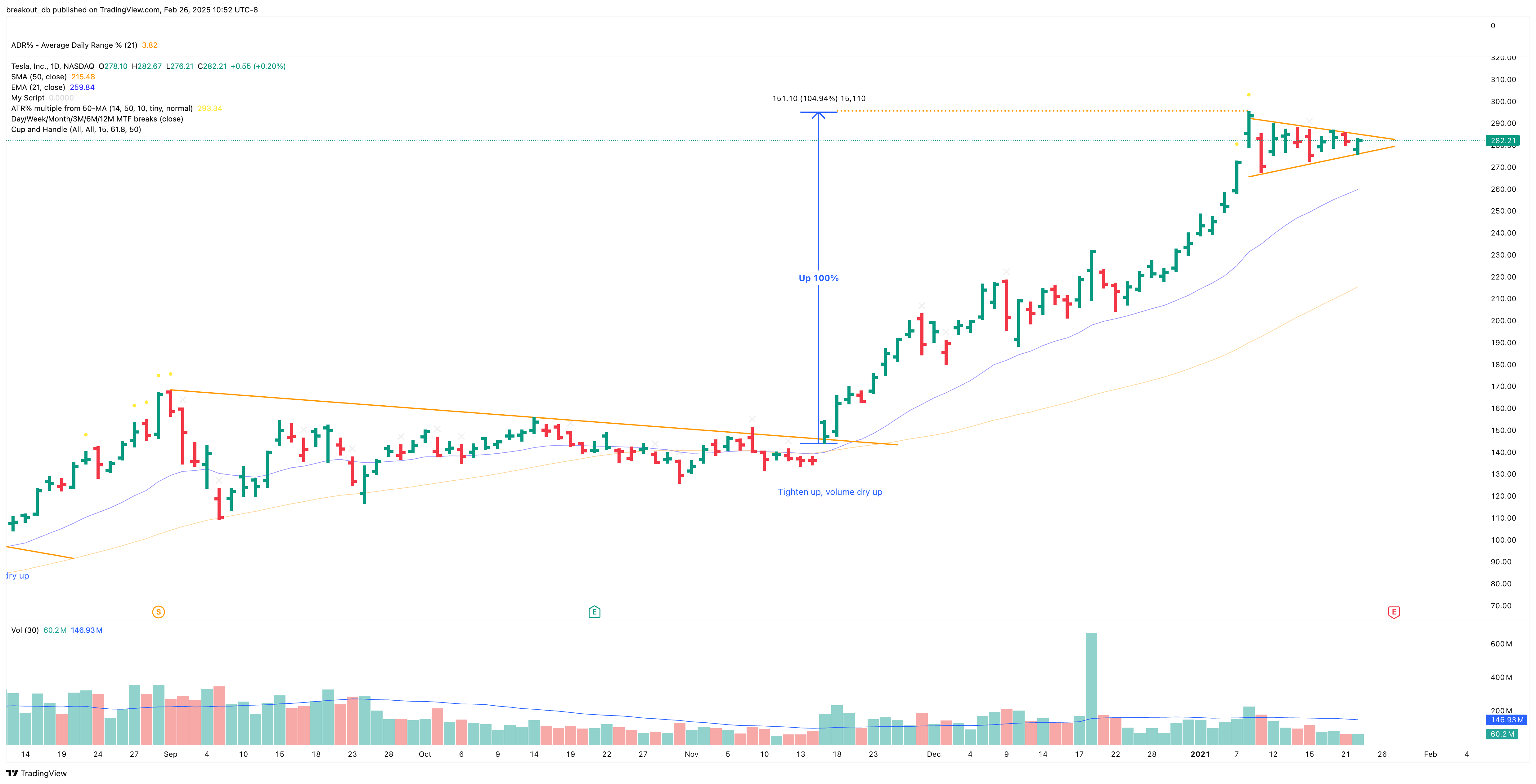 TSLA - High Tight Flag - 2021-01-25 before breakout daily
